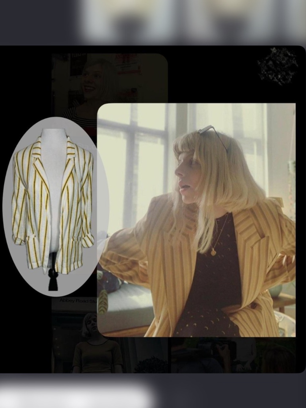 LOVE TREE Yellow & Black Striped Linen Blazer Jacket  Open Front